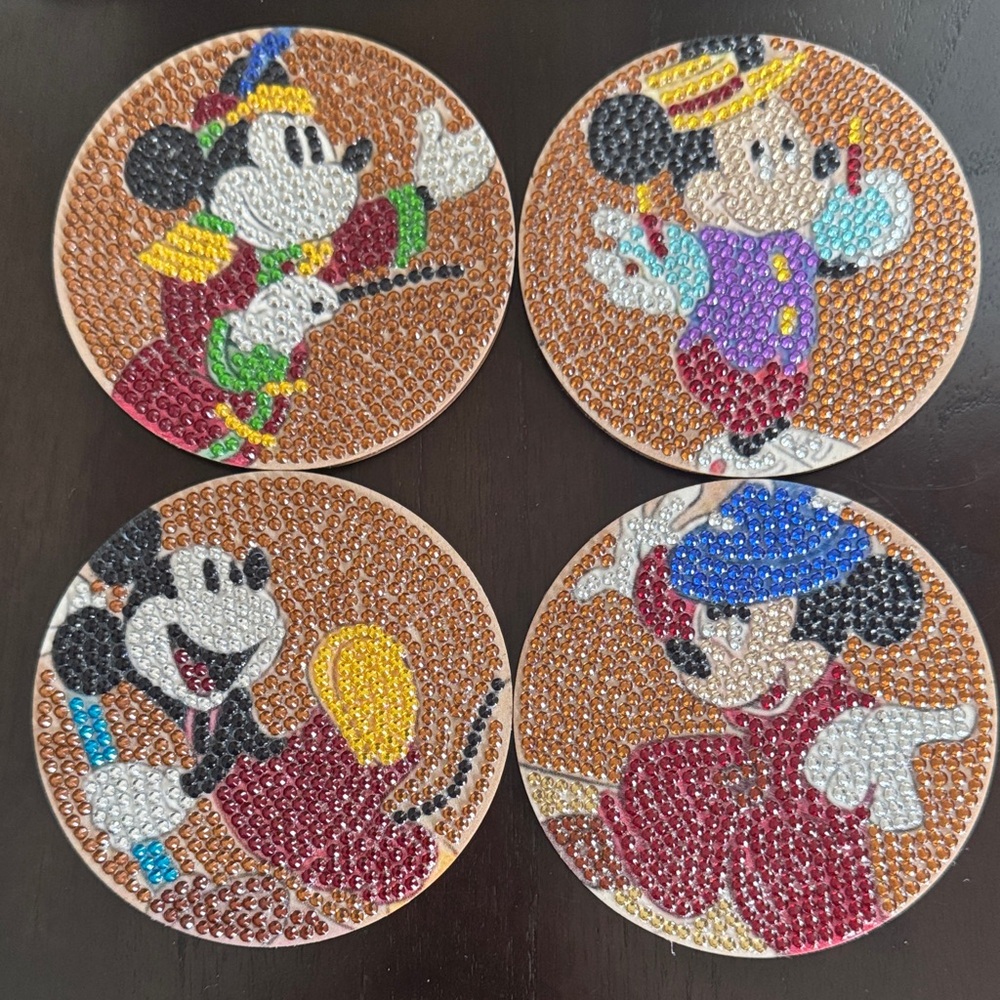 🎨 Whimsical Diamond Art Coasters | Set of 4 w/Metal Display Stand